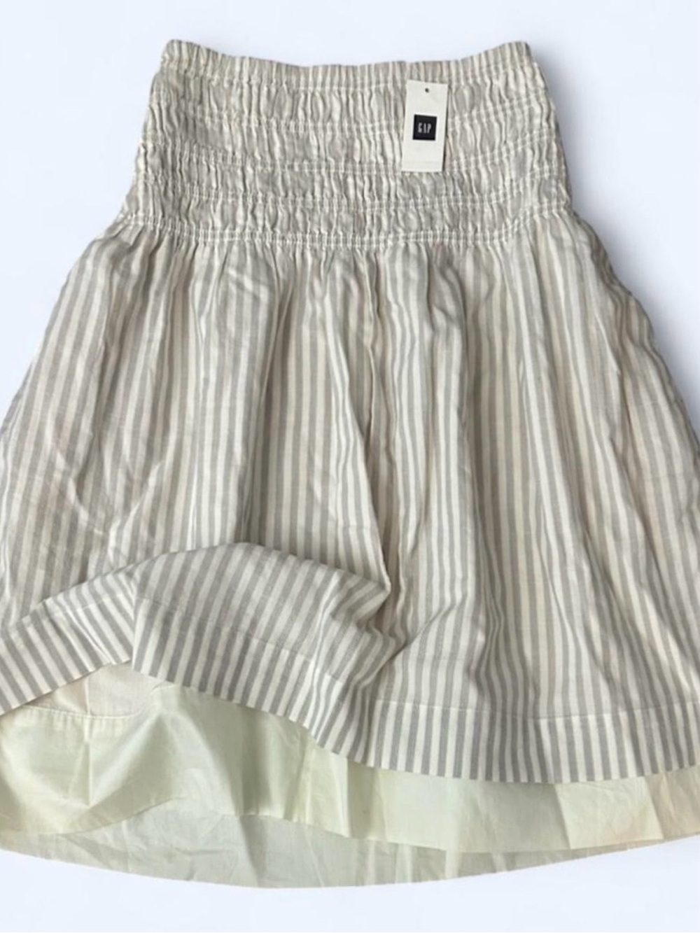 NEW XS GAP Layered Midi Knee Length Cotton Skirt Striped Off White & Gray NWT